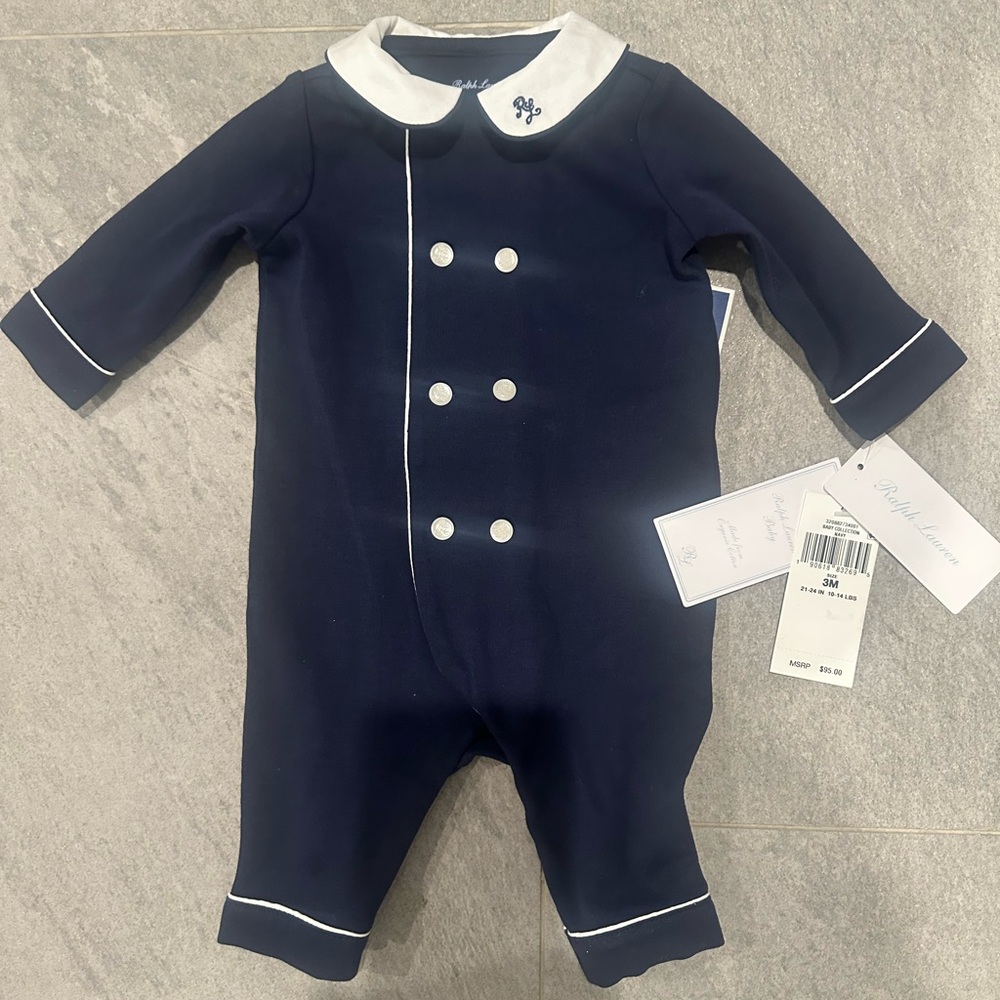 Ralph Lauren Navy and White Kids Footie